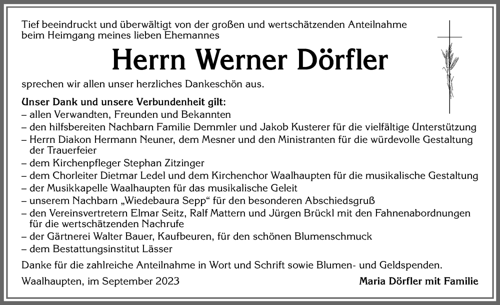 Traueranzeigen Von Werner D Rfler Allg Uer Zeitung