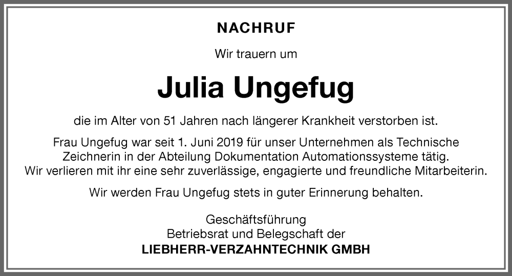 Traueranzeigen von Julia Ungefug Allgäuer Zeitung