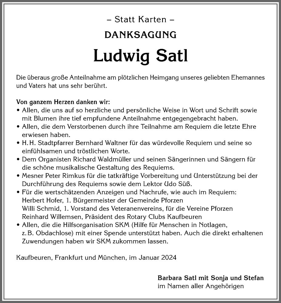 Traueranzeigen von Ludwig Satl Allgäuer Zeitung