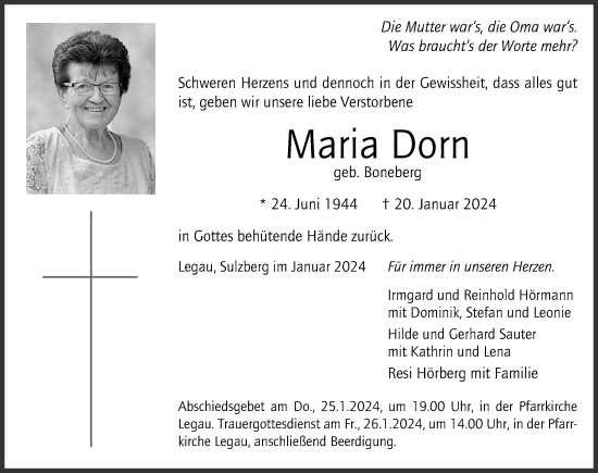 Traueranzeigen von Maria Dorn Allgäuer Zeitung