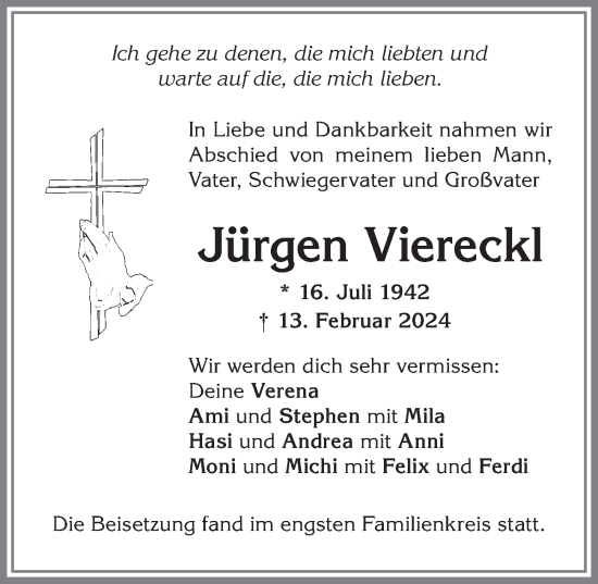 Traueranzeigen Von J Rgen Viereckl Allg Uer Zeitung