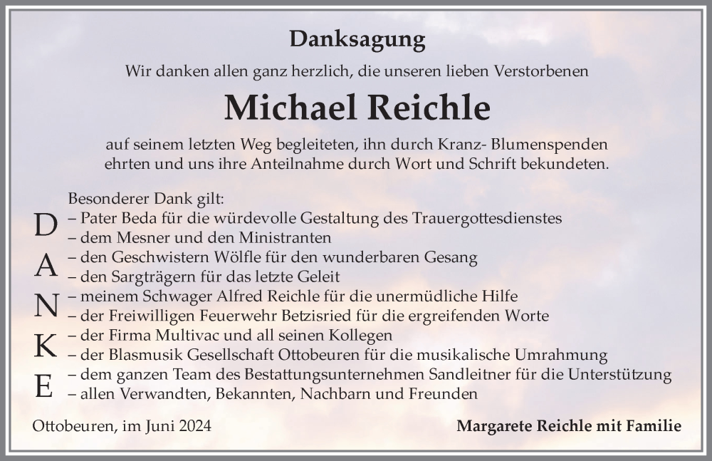 Traueranzeigen Von Michael Reichle Allg Uer Zeitung