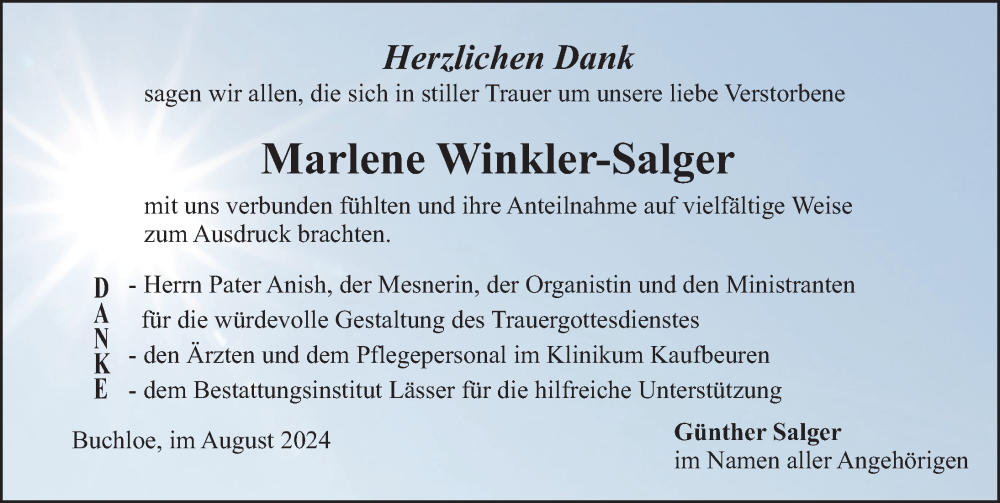 Traueranzeigen Von Marlene Winkler Salger Allg Uer Zeitung