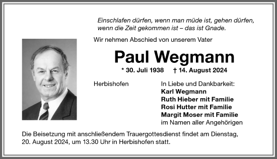 Traueranzeigen Von Paul Wegmann Allg Uer Zeitung