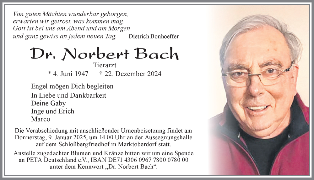 Traueranzeigen von Norbert Bach Allgäuer Zeitung