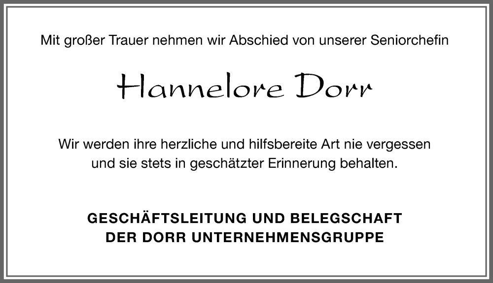 Traueranzeigen Von Hannelore Dorr Allg Uer Zeitung