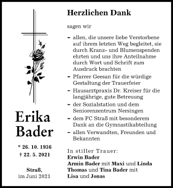 Traueranzeigen von Erika Bader Allgäuer Zeitung