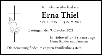 Traueranzeigen Von Erna Thiel Allg Uer Zeitung