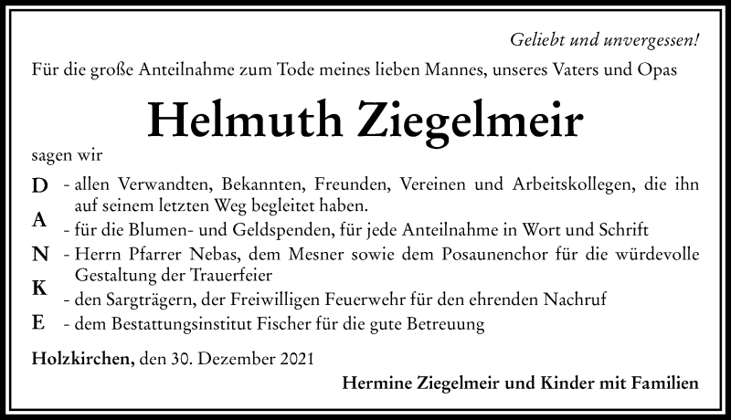 Traueranzeigen Von Helmuth Ziegelmeir Allg Uer Zeitung