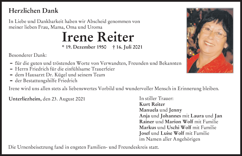 Traueranzeigen von Irene Reiter Allgäuer Zeitung