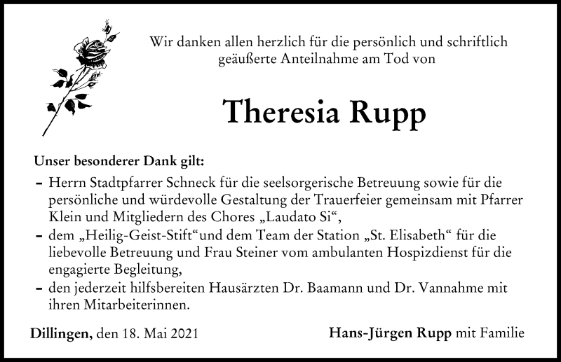 Traueranzeigen Von Theresia Rupp Allg Uer Zeitung