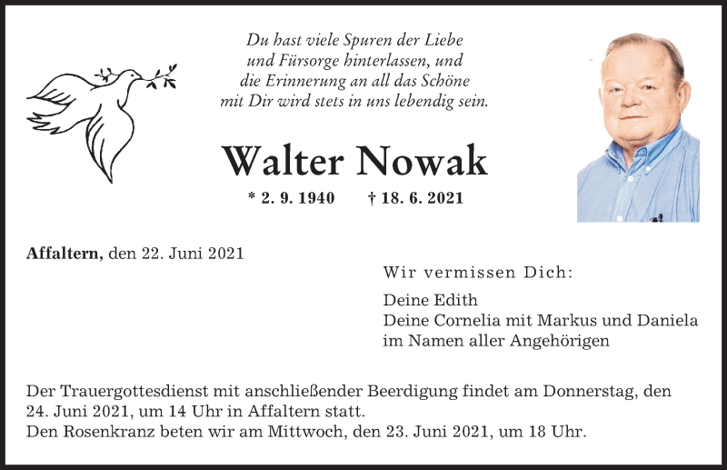 Traueranzeigen Von Walter Nowak Allg Uer Zeitung