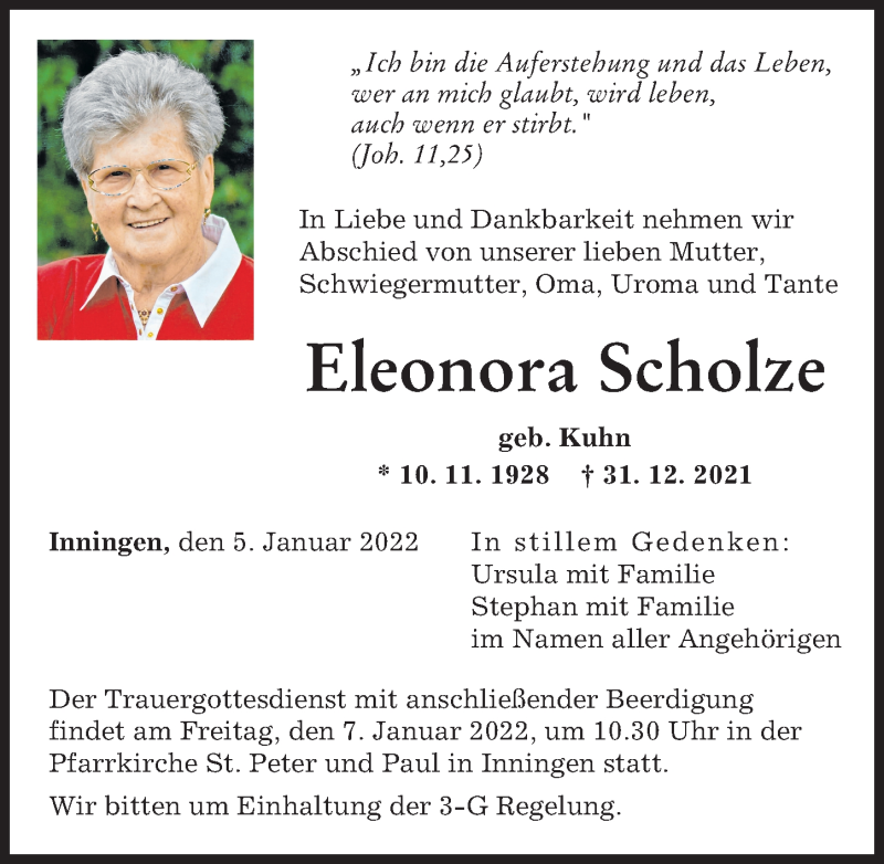 Traueranzeigen von Eleonora Scholze Allgäuer Zeitung