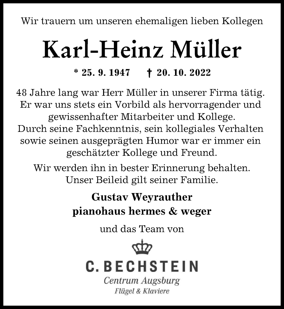 Traueranzeigen Von Karl Heinz M Ller Allg Uer Zeitung