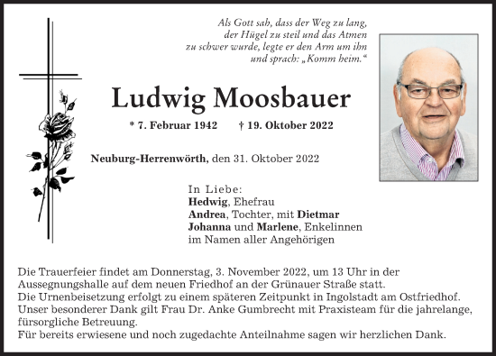 Traueranzeigen von Ludwig Moosbauer Allgäuer Zeitung