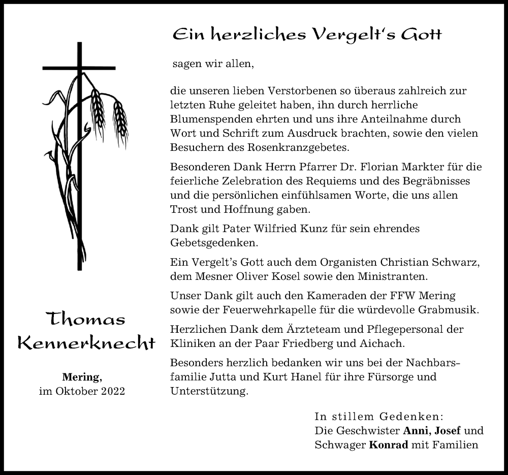 Traueranzeigen von Thomas Kennerknecht Allgäuer Zeitung