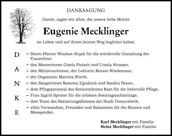 Traueranzeigen von Eugenie Mecklinger Allgäuer Zeitung