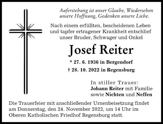 Traueranzeigen von Josef Reiter Allgäuer Zeitung