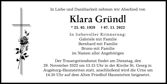 Traueranzeigen von Klara Gründl Allgäuer Zeitung