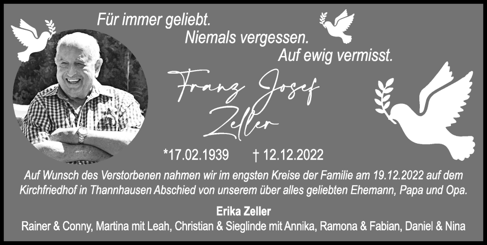 Traueranzeigen von Franz Josef Zeller Allgäuer Zeitung