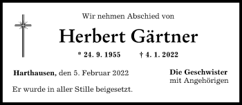 Traueranzeigen Von Herbert G Rtner Allg Uer Zeitung