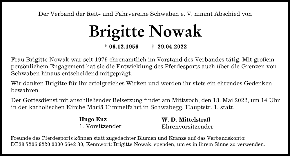 Traueranzeigen Von Brigitte Nowak Allg Uer Zeitung