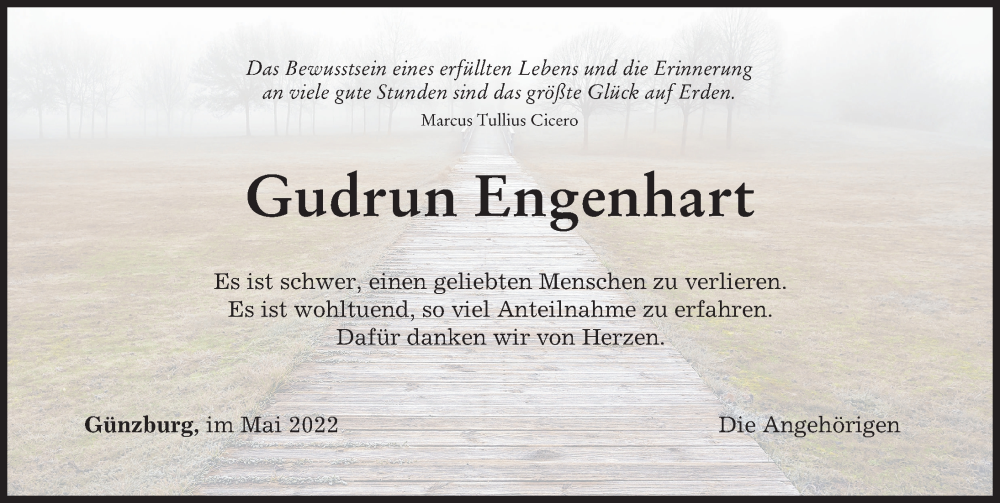 Traueranzeigen Von Gudrun Engenhart Allg Uer Zeitung