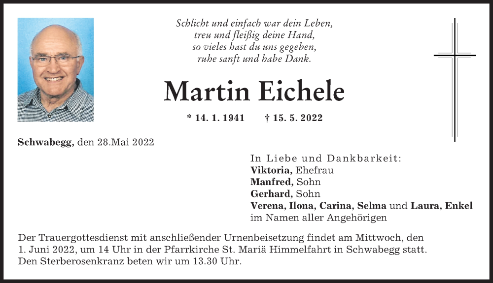 Traueranzeigen Von Martin Eichele Allg Uer Zeitung