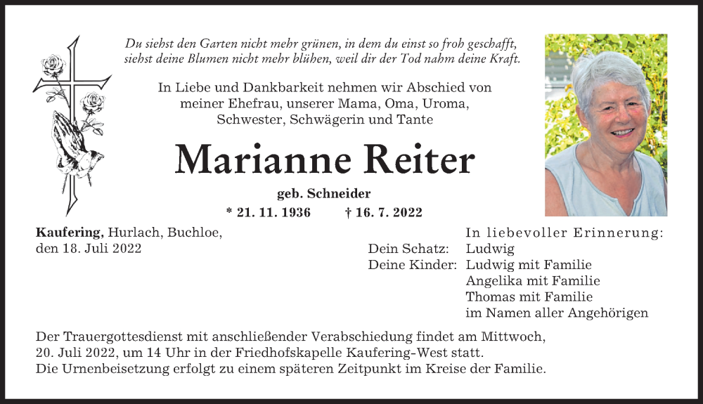 Traueranzeigen von Marianne Reiter Allgäuer Zeitung