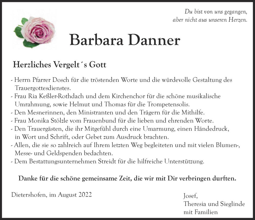 Traueranzeigen Von Barbara Danner Allg Uer Zeitung