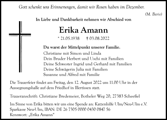 Traueranzeigen von Erika Amann Allgäuer Zeitung