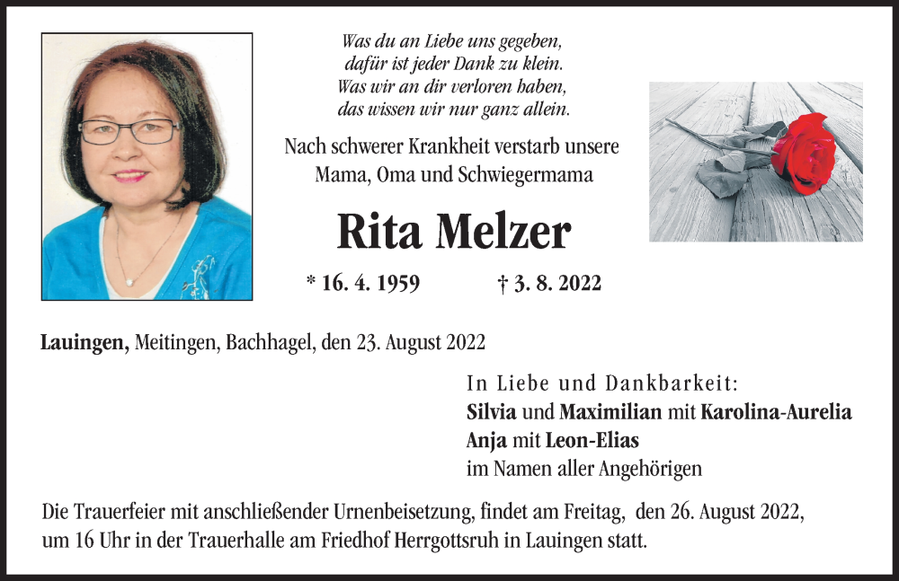 Traueranzeigen von Rita Melzer Allgäuer Zeitung