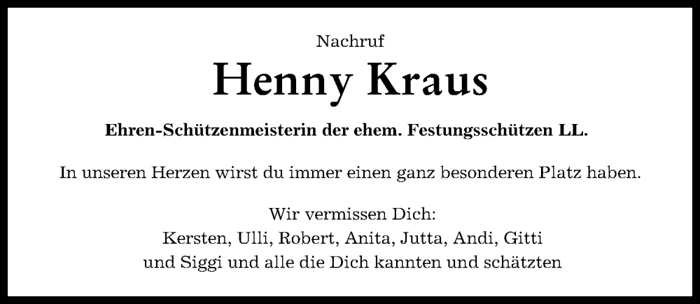 Traueranzeigen Von Henny Kraus Allg Uer Zeitung