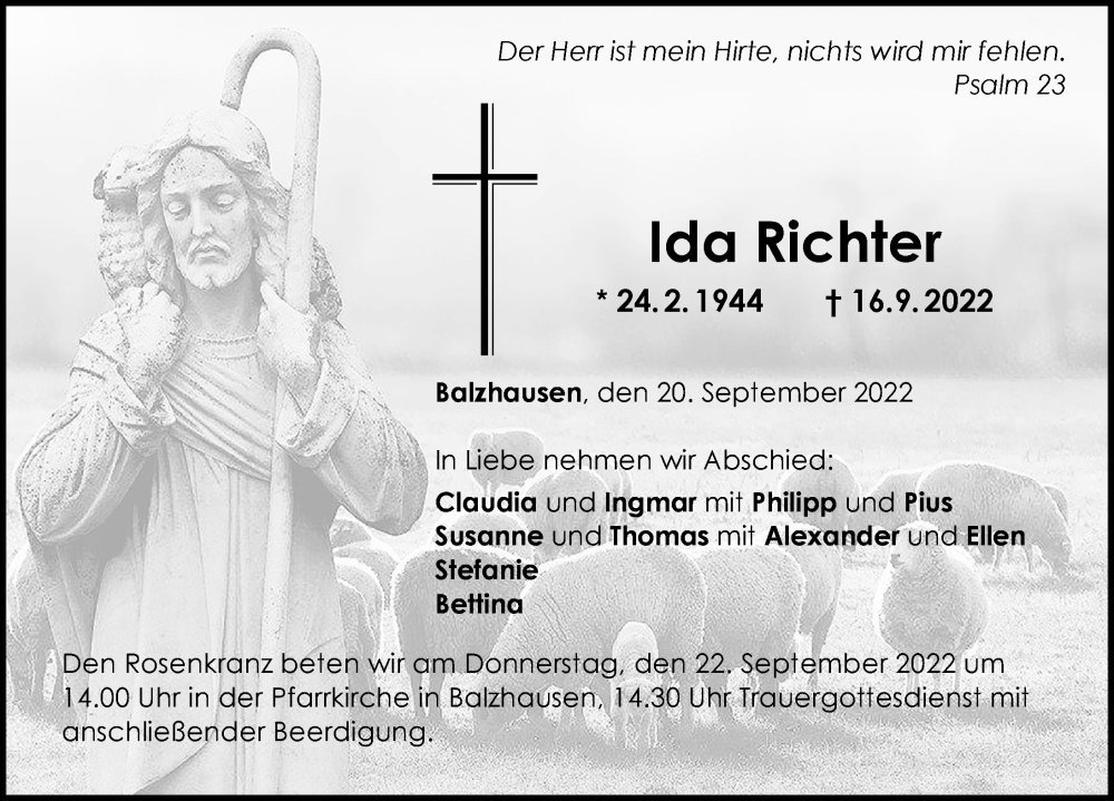 Traueranzeigen Von Ida Richter Allg Uer Zeitung