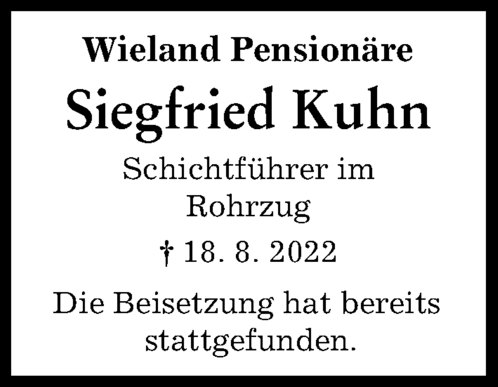 Traueranzeigen Von Siegfried Kuhn Allg Uer Zeitung