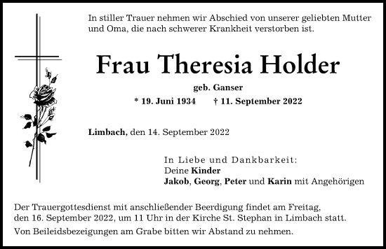 Traueranzeigen von Theresia Holder Allgäuer Zeitung