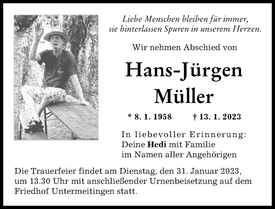 Traueranzeigen von Hans Jürgen Müller Allgäuer Zeitung