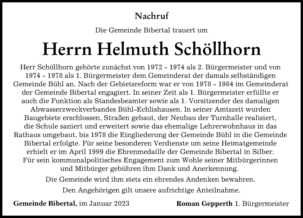 Traueranzeigen von Helmuth Schöllhorn Allgäuer Zeitung