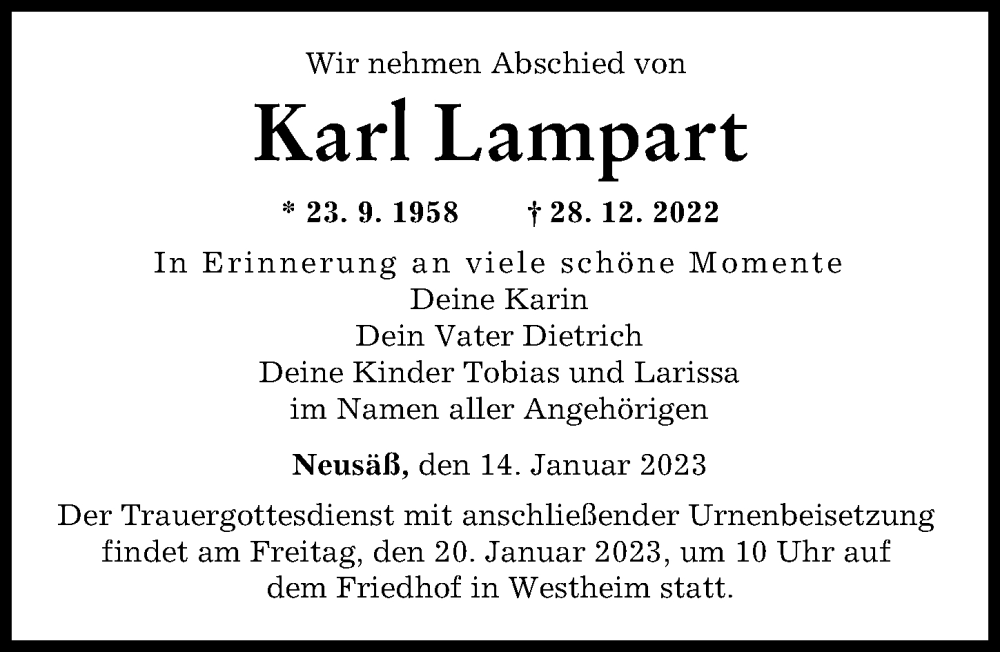 Traueranzeigen von Karl Lampart Allgäuer Zeitung