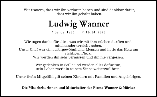 Traueranzeigen Von Ludwig Wanner Allg Uer Zeitung