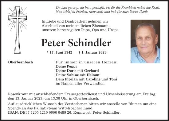 Traueranzeigen Von Peter Schindler Allg Uer Zeitung