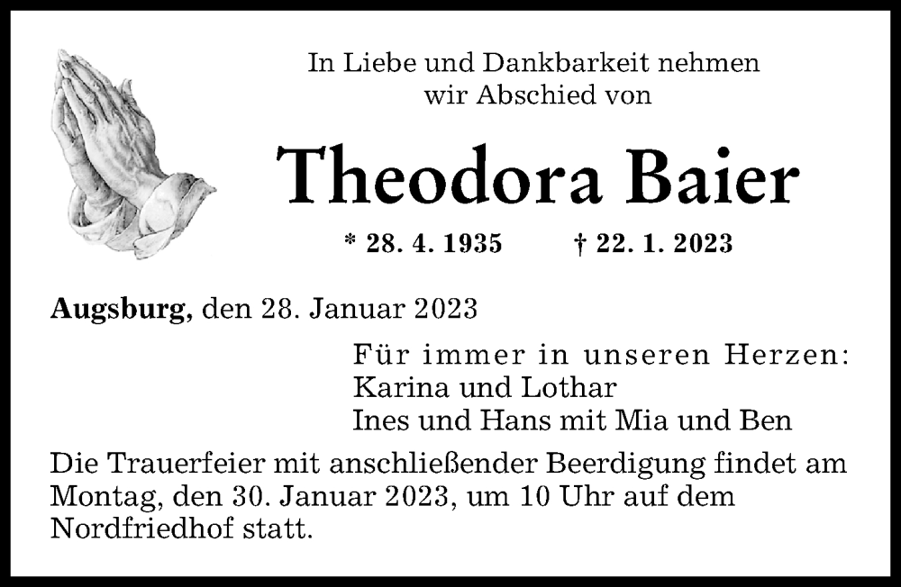 Traueranzeigen von Theodora Baier Allgäuer Zeitung