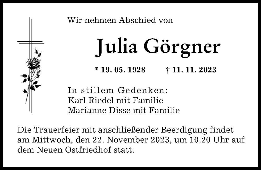 Traueranzeigen Von Julia G Rgner Allg Uer Zeitung