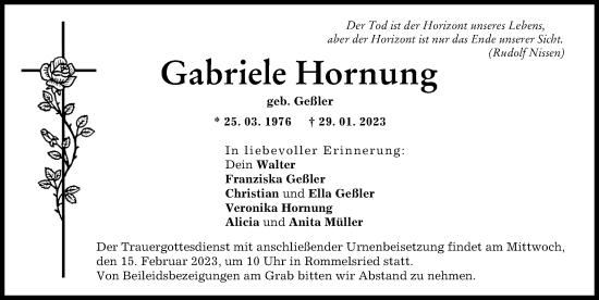 Traueranzeigen von Gabriele Hornung Allgäuer Zeitung