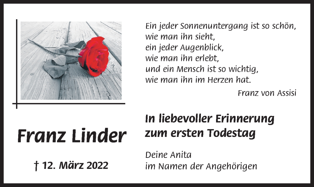 Traueranzeigen Von Franz Linder Allg Uer Zeitung