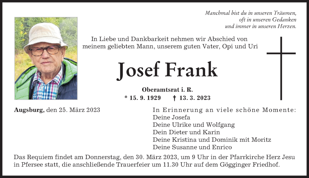 Traueranzeigen von Josef Frank Allgäuer Zeitung