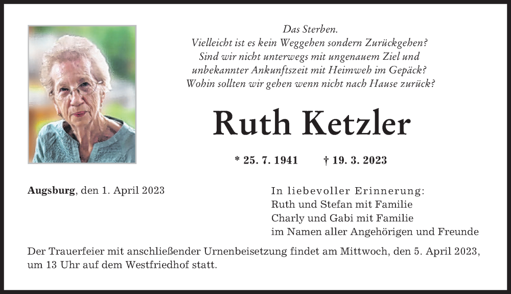 Traueranzeigen von Ruth Ketzler Allgäuer Zeitung