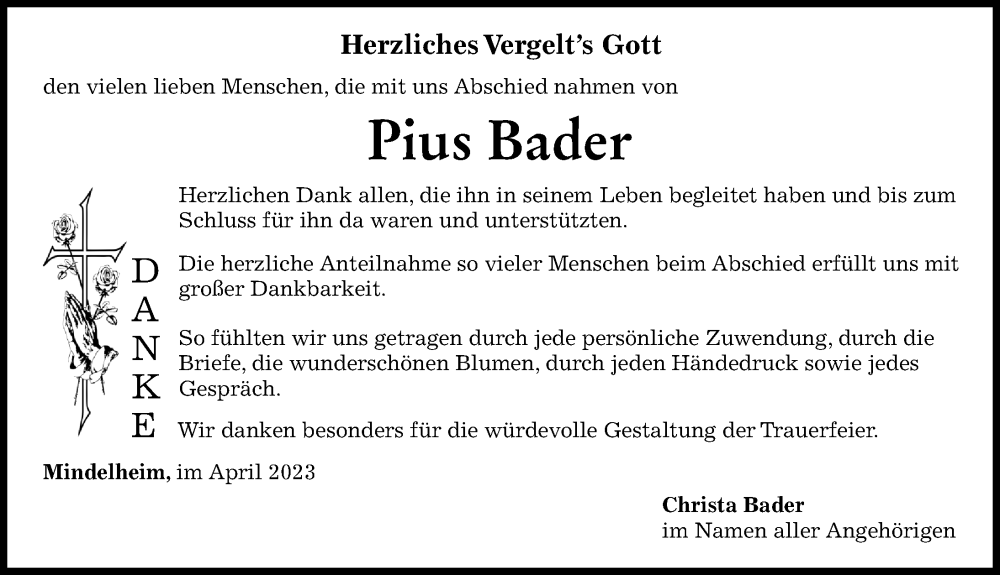 Traueranzeigen Von Pius Bader Allg Uer Zeitung