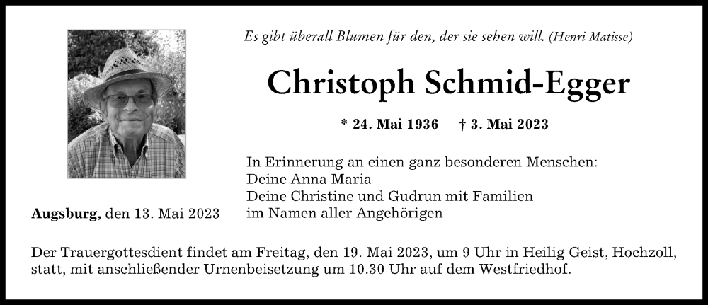 Traueranzeigen von Christoph Schmid Egger Allgäuer Zeitung