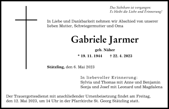 Traueranzeigen von Gabriele Jarmer Allgäuer Zeitung